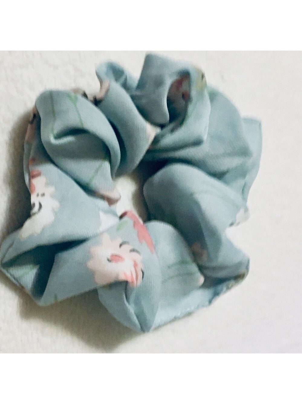 Chiffon NEW Baby Blue Hair Scrunchie with Pink Flowers - Picture 4 of 6